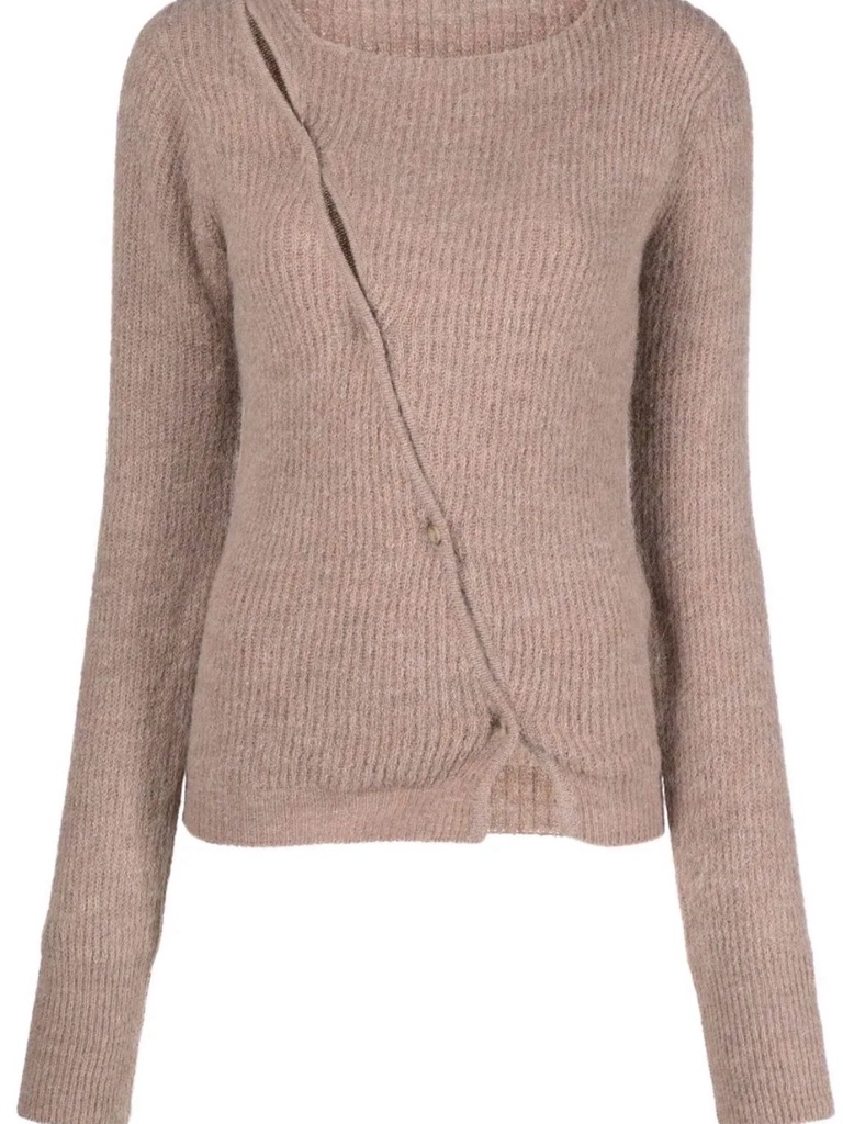 Jacquemus Taupe Ribbed Asymmetric Button-Detail Sweater
